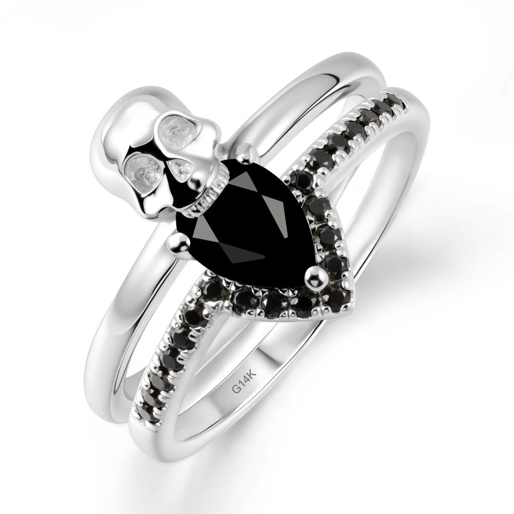 Double Band Skull Black Spinel Ring - LUO Jewelry #metal_14k white gold