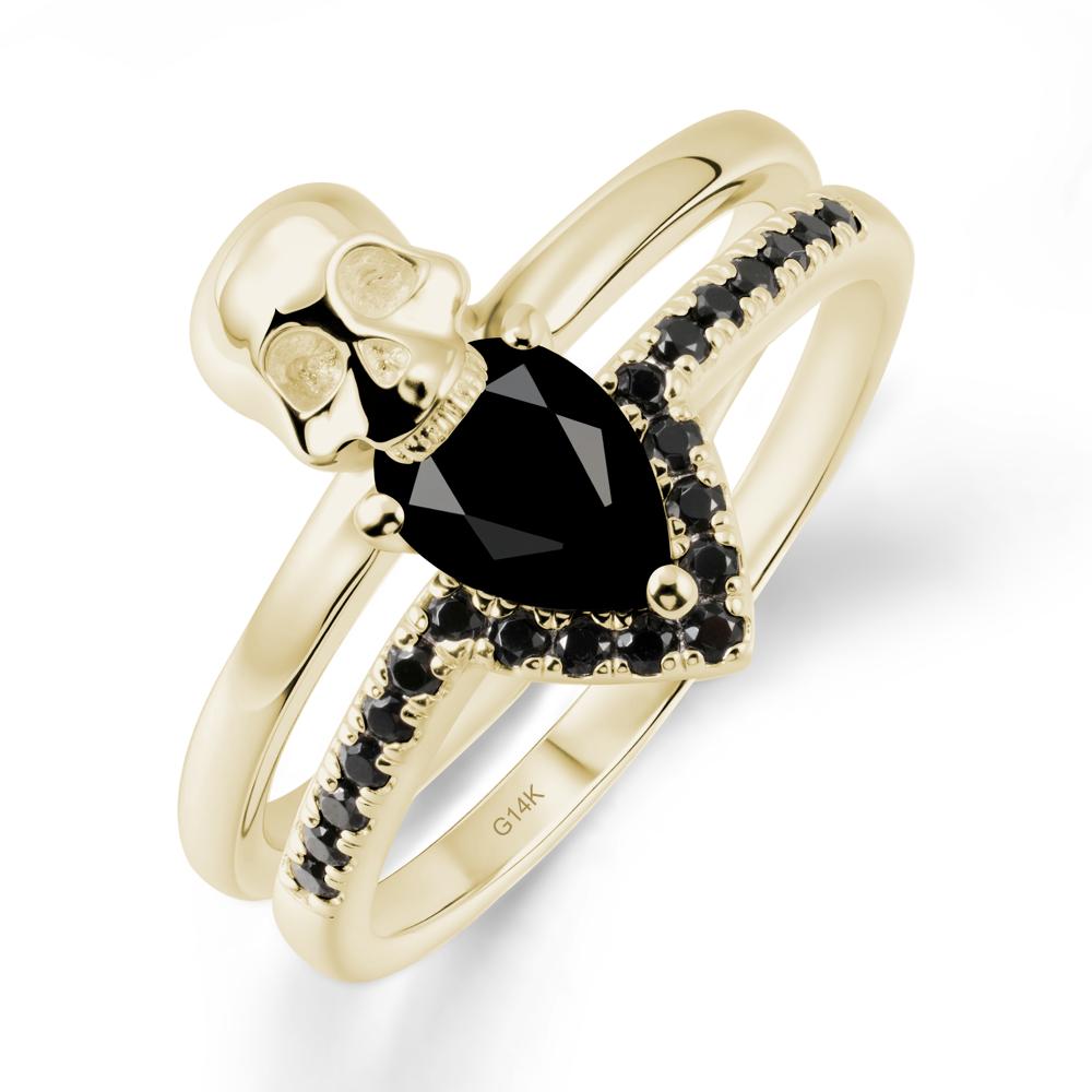 Double Band Skull Black Spinel Ring - LUO Jewelry #metal_14k yellow gold