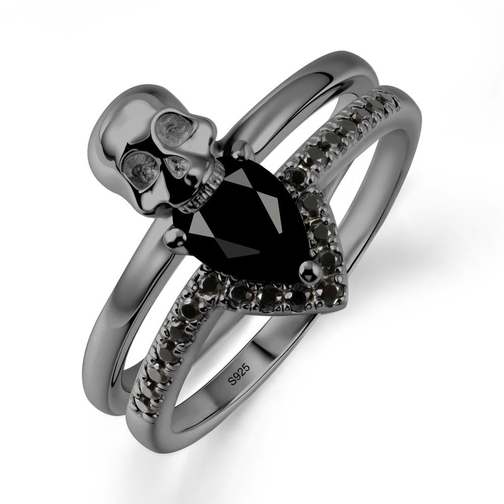 Double Band Skull Black Spinel Ring - LUO Jewelry #metal_black finish sterling silver