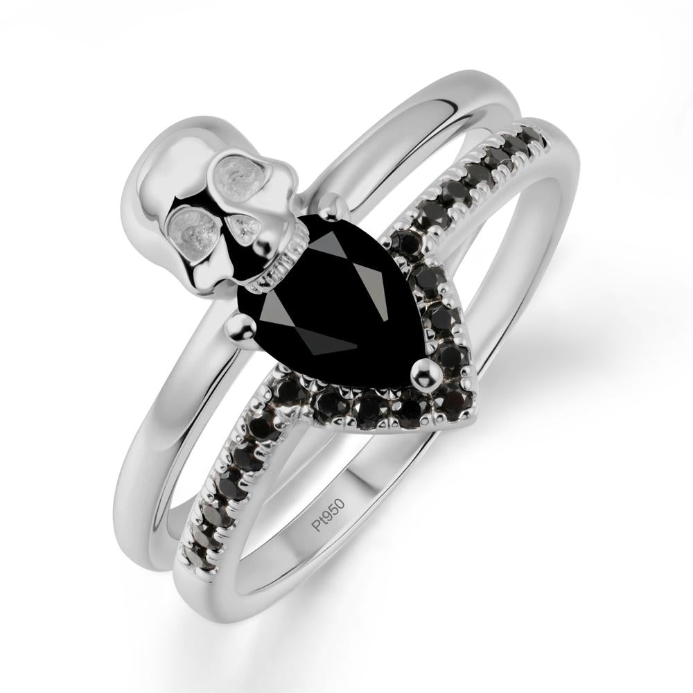 Double Band Skull Black Spinel Ring - LUO Jewelry #metal_platinum