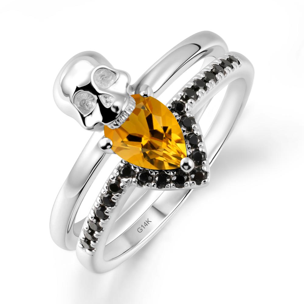 Skull Gothic Citrine and Black Spinel Ring - LUO Jewelry #metal_14k white gold