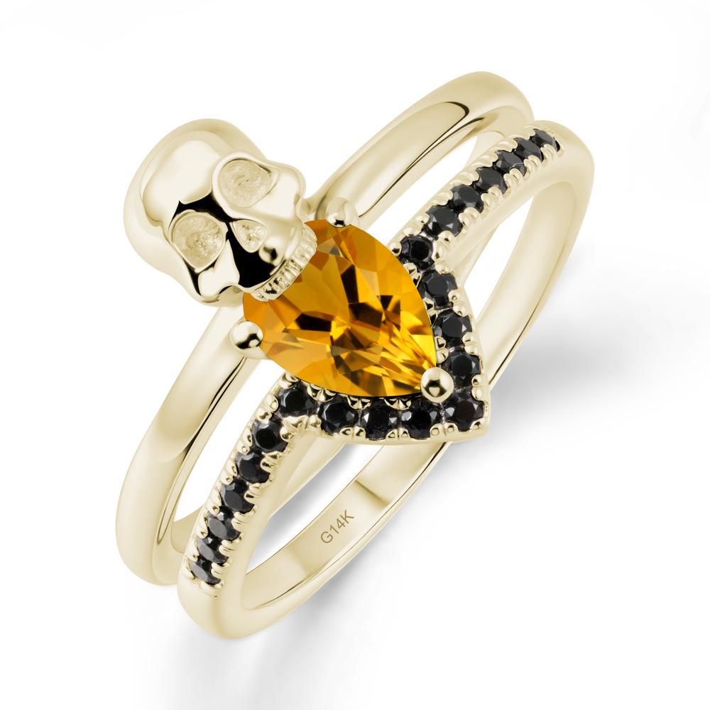 Skull Gothic Citrine and Black Spinel Ring - LUO Jewelry #metal_14k yellow gold