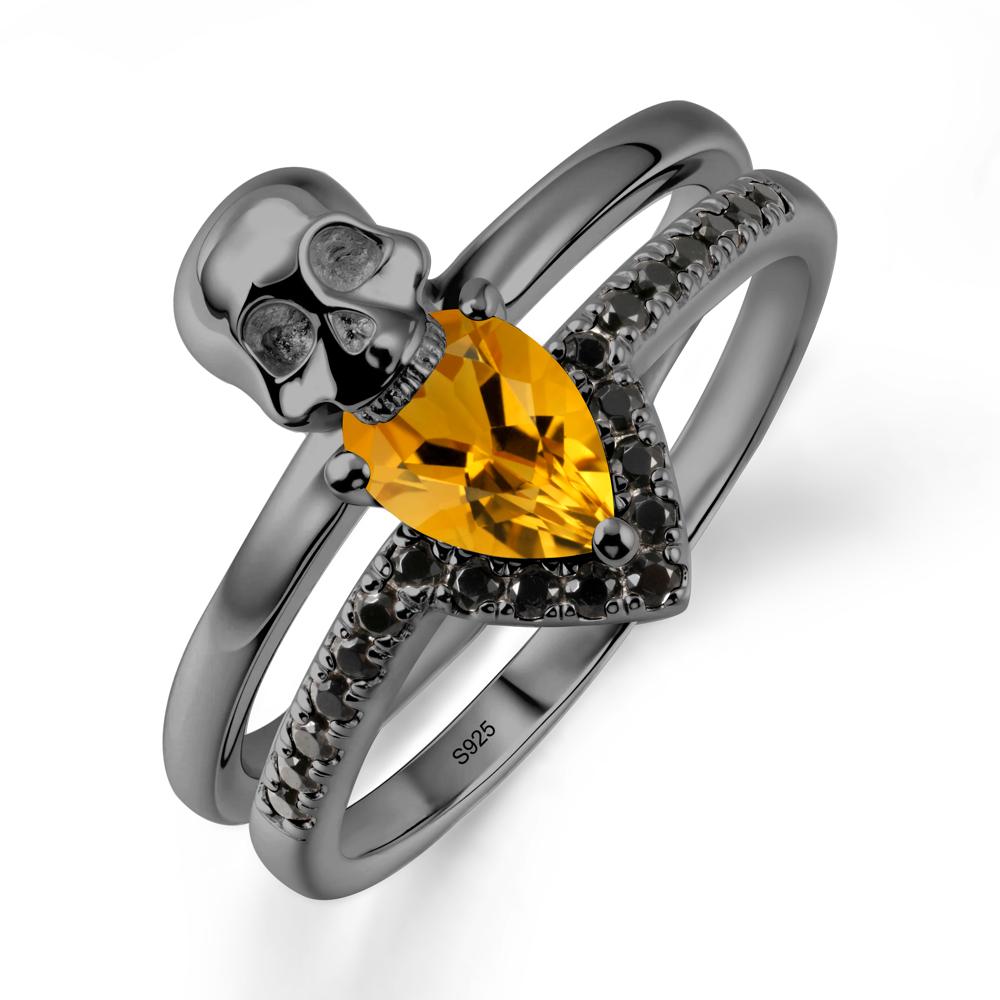 Skull Gothic Citrine and Black Spinel Ring - LUO Jewelry #metal_black finish sterling silver