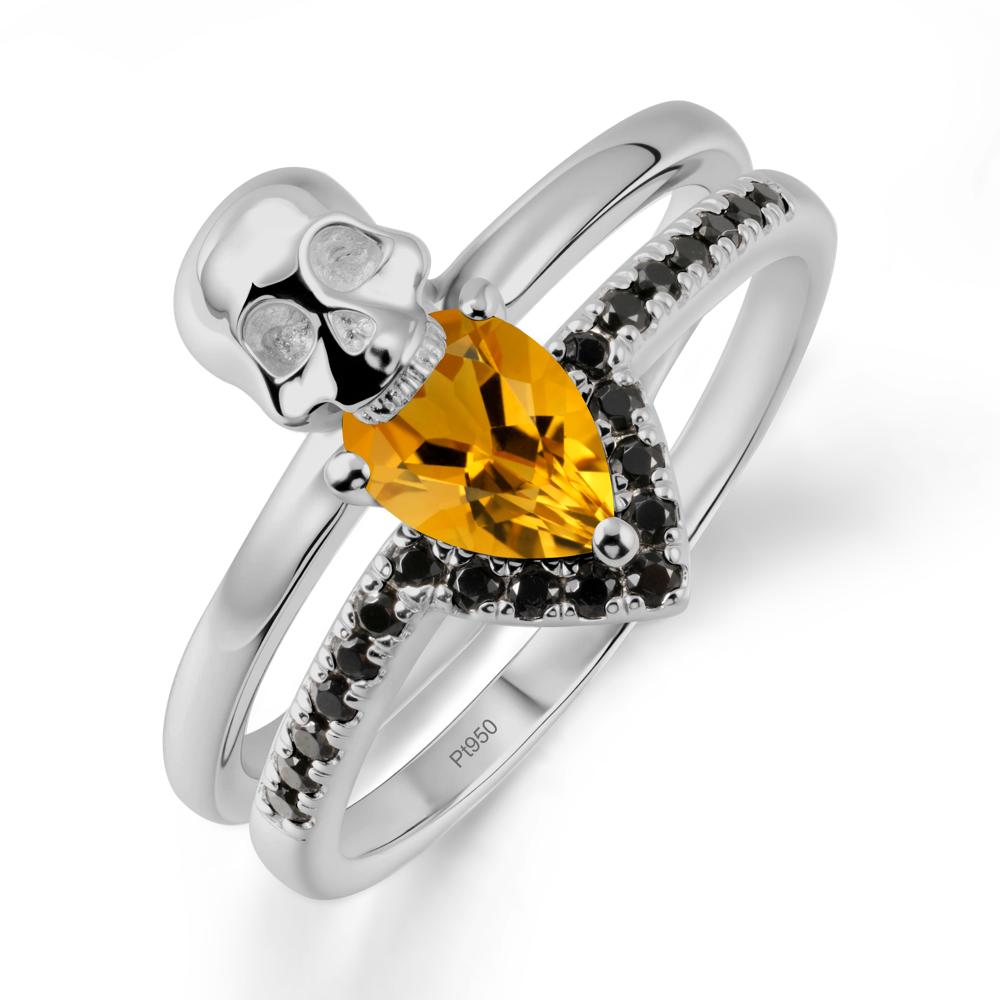 Skull Gothic Citrine and Black Spinel Ring - LUO Jewelry #metal_platinum