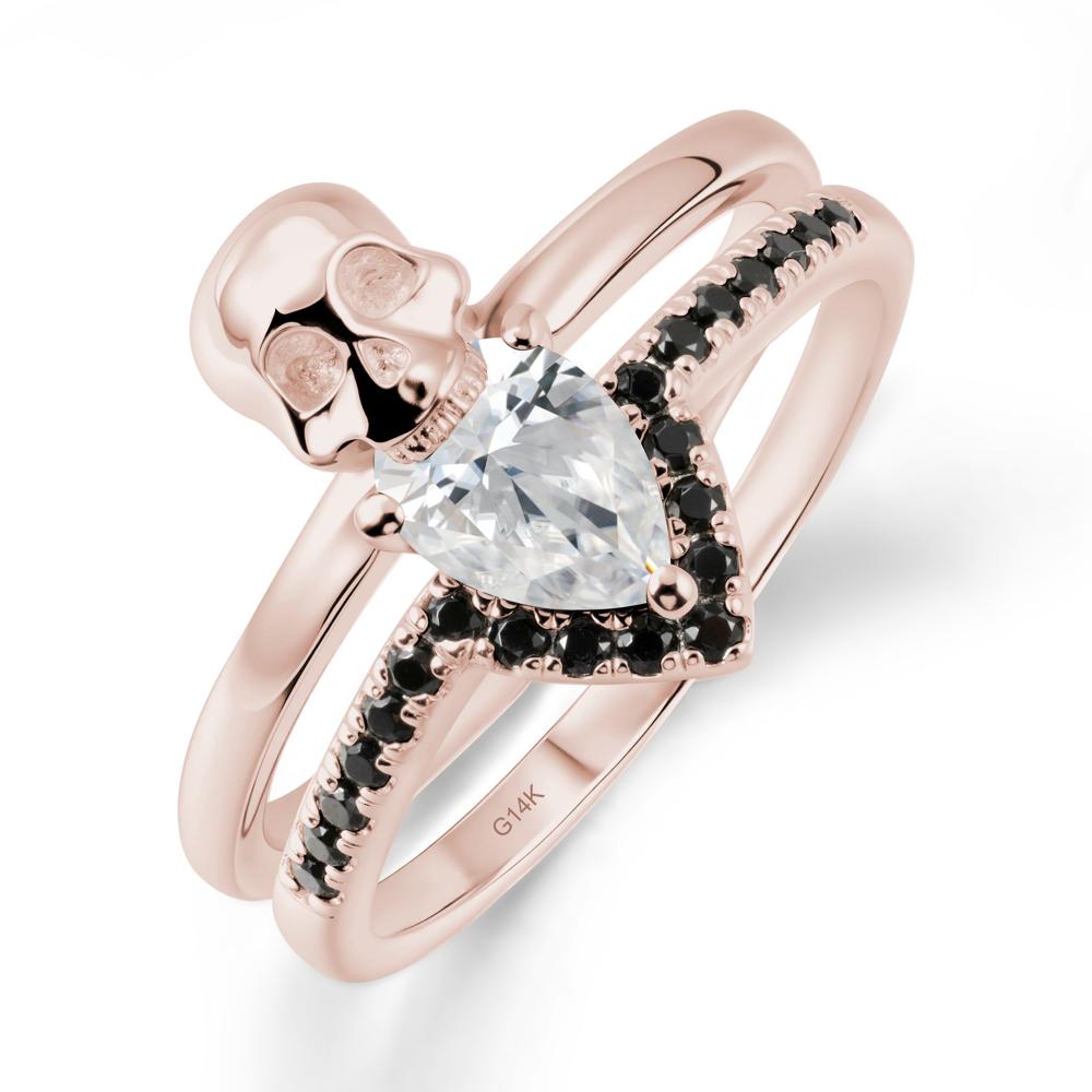 Halloween Skull Cubic Zirconia and Black Spinel Ring - LUO Jewelry #metal_14k rose gold