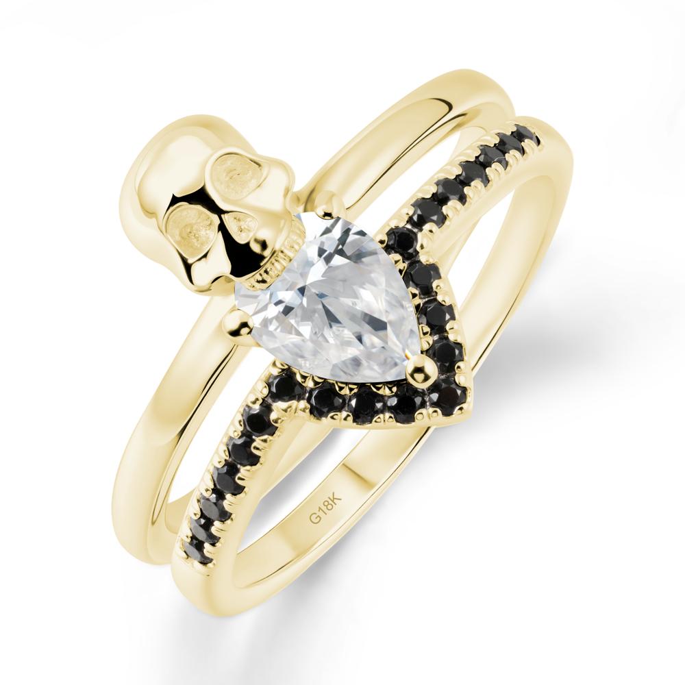 Halloween Skull Cubic Zirconia and Black Spinel Ring - LUO Jewelry #metal_18k yellow gold