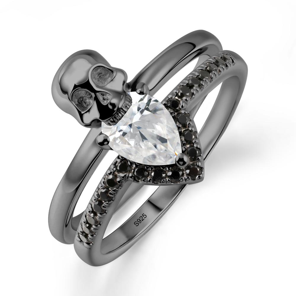 Halloween Skull Cubic Zirconia and Black Spinel Ring - LUO Jewelry #metal_black finish sterling silver