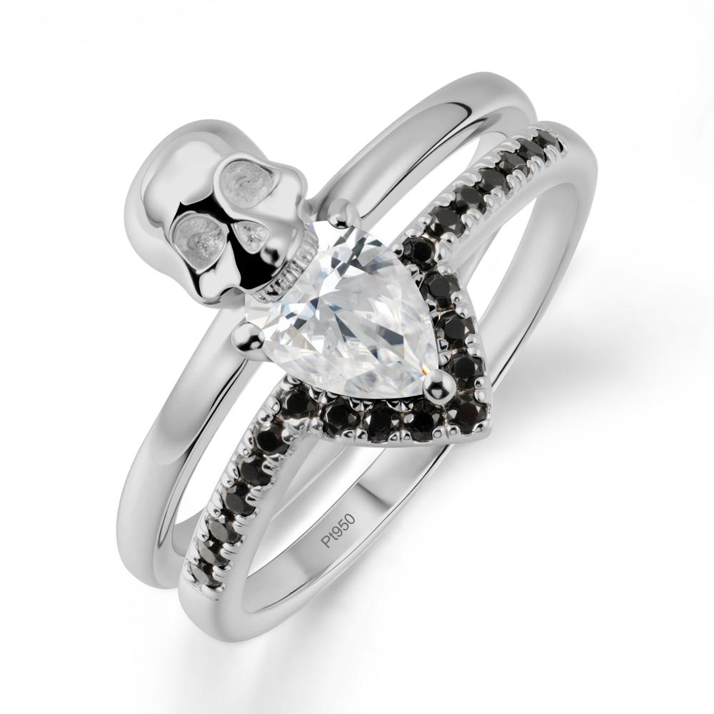 Halloween Skull Cubic Zirconia and Black Spinel Ring - LUO Jewelry #metal_platinum