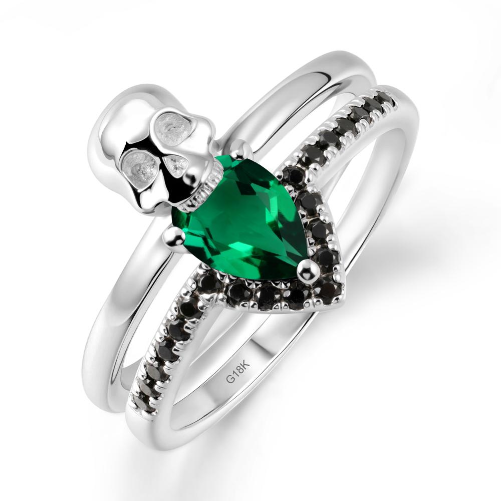 Pear Shaped Emerald and Black Spinel Halloween Ring - LUO Jewelry #metal_18k white gold