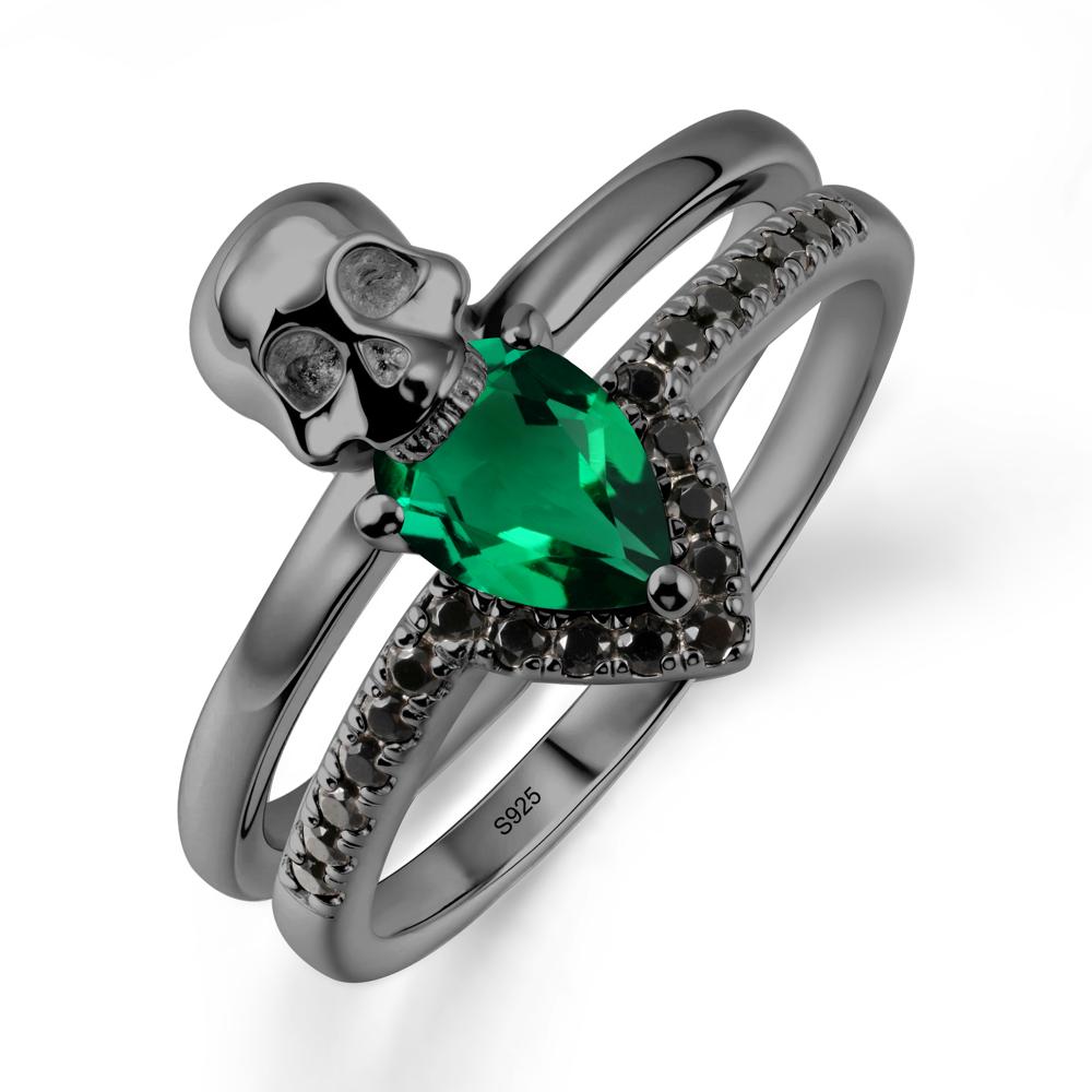 Pear Shaped Emerald and Black Spinel Halloween Ring - LUO Jewelry #metal_black finish sterling silver
