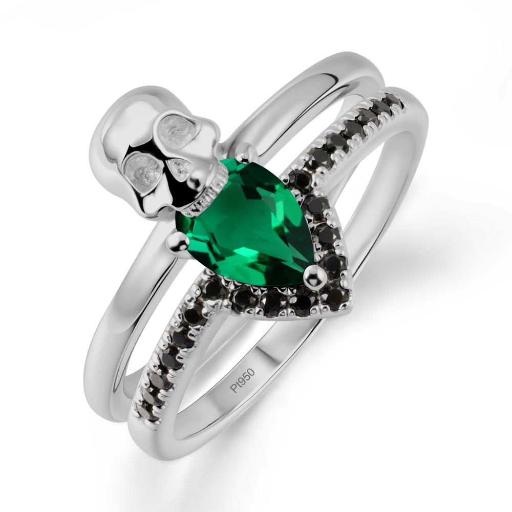 Pear Shaped Emerald and Black Spinel Halloween Ring - LUO Jewelry #metal_platinum