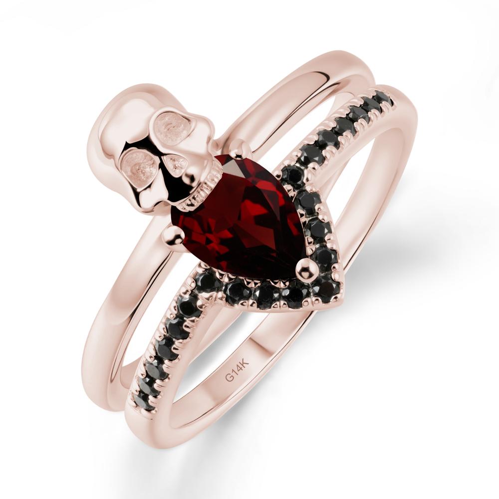 Double Band Skull Garnet and Black Spinel Ring - LUO Jewelry #metal_14k rose gold