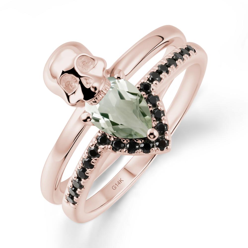 Skull Gothic Green Amethyst and Black Spinel Ring - LUO Jewelry #metal_14k rose gold