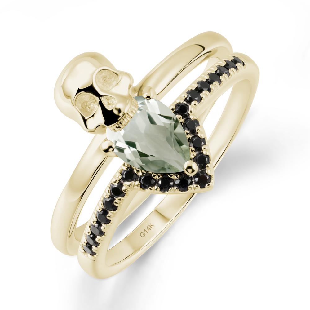 Skull Gothic Green Amethyst and Black Spinel Ring - LUO Jewelry #metal_14k yellow gold