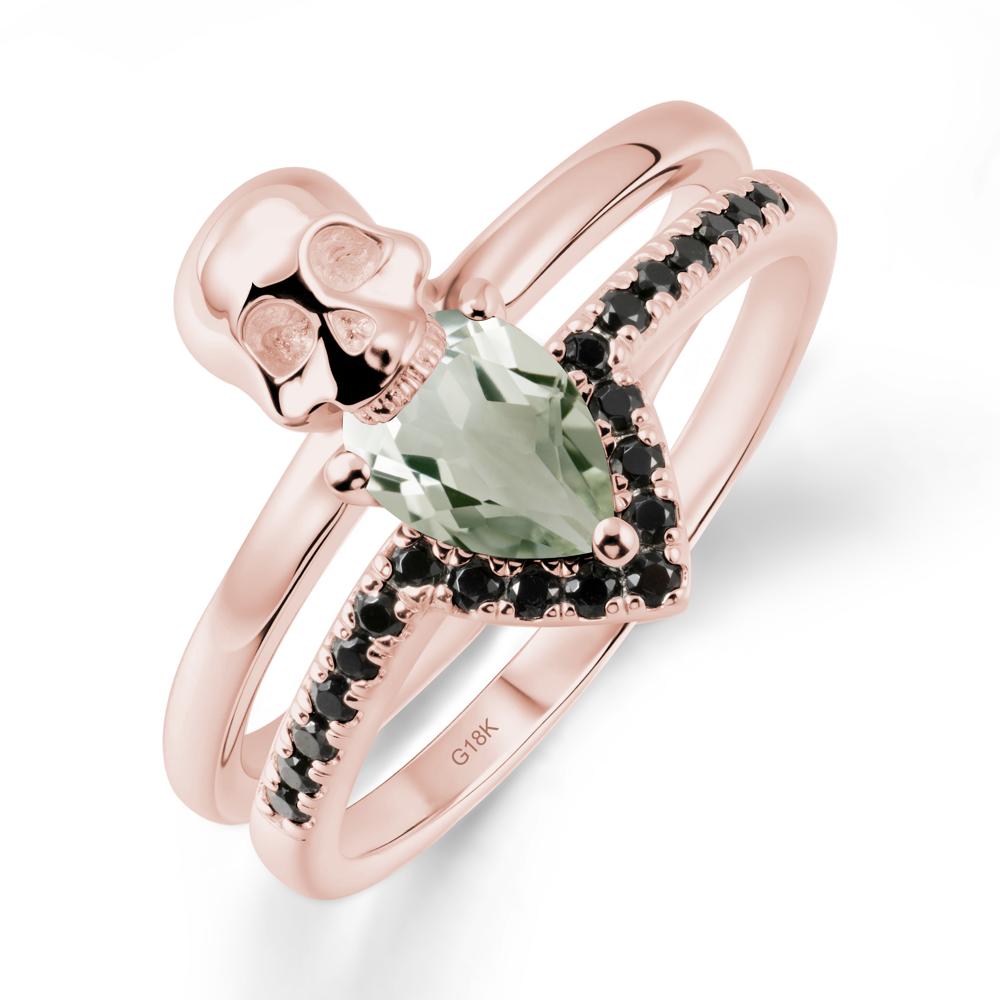 Skull Gothic Green Amethyst and Black Spinel Ring - LUO Jewelry #metal_18k rose gold
