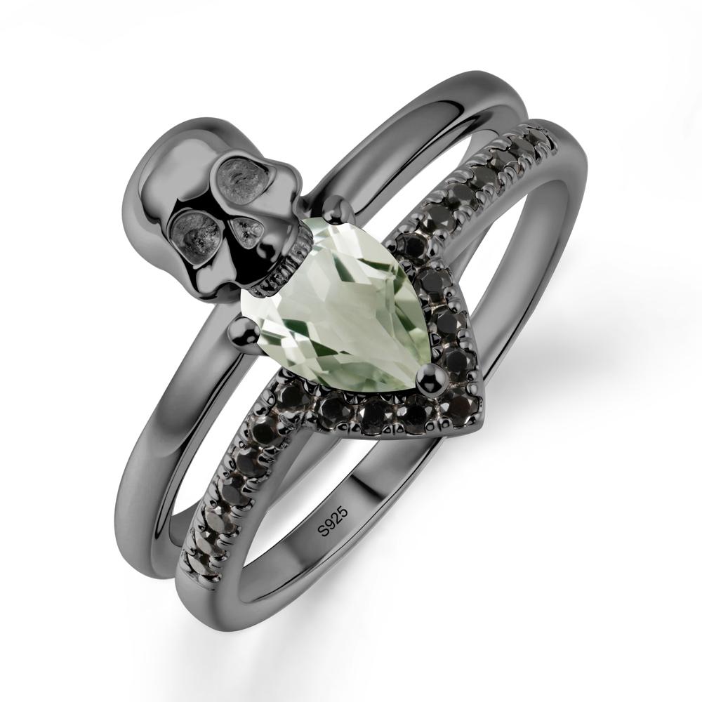 Skull Gothic Green Amethyst and Black Spinel Ring - LUO Jewelry #metal_black finish sterling silver