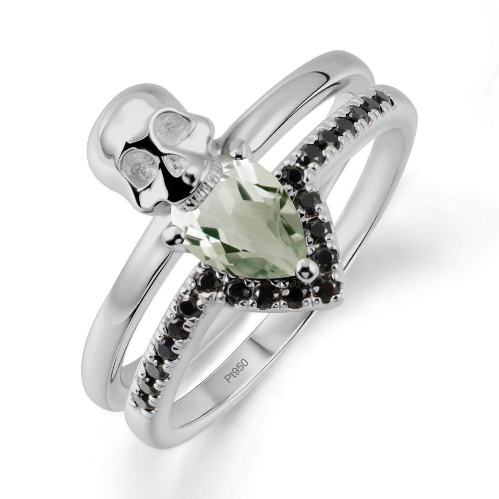 Skull Gothic Green Amethyst and Black Spinel Ring - LUO Jewelry #metal_platinum