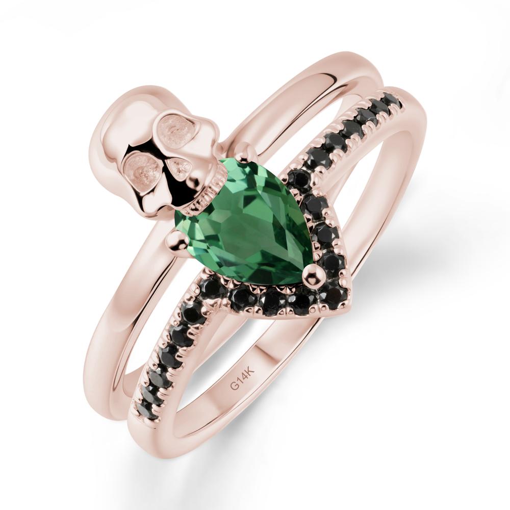 Halloween Skull Green Sapphire and Black Spinel Ring - LUO Jewelry #metal_14k rose gold