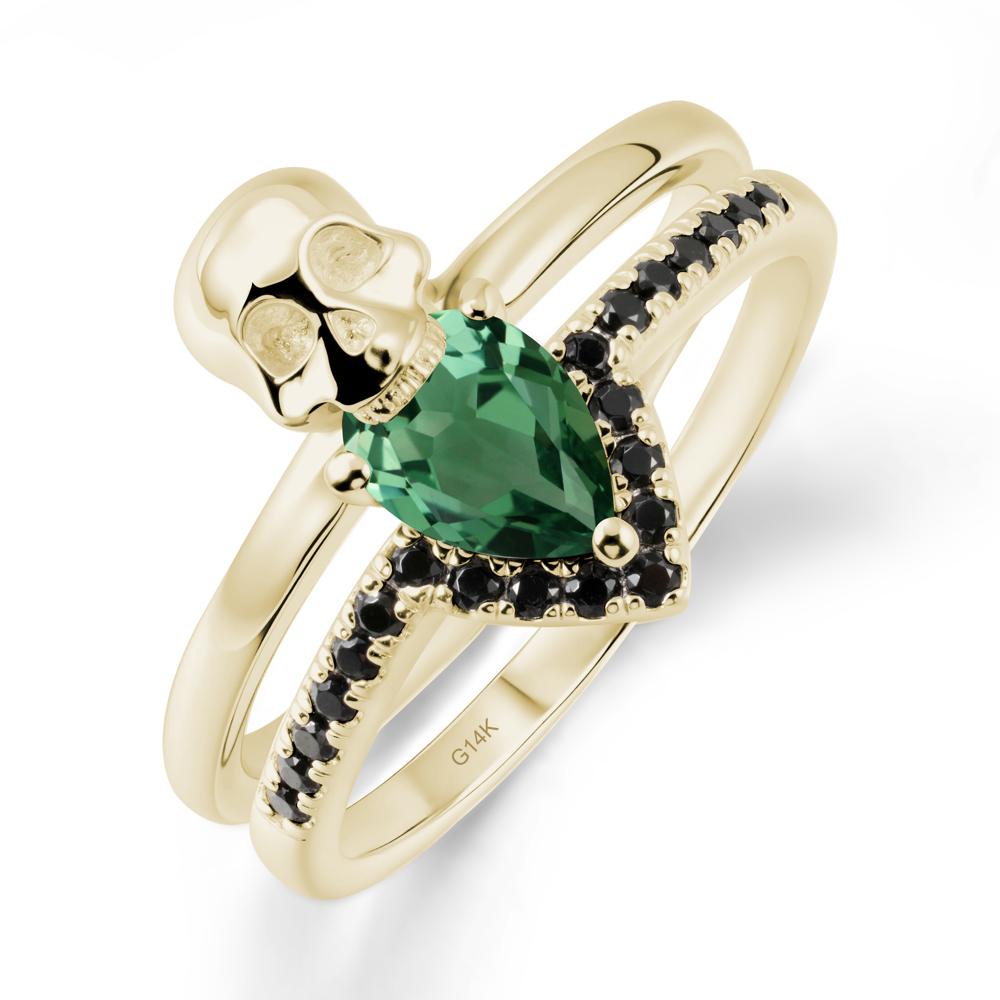 Halloween Skull Green Sapphire and Black Spinel Ring - LUO Jewelry #metal_14k yellow gold