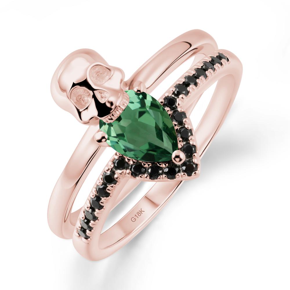 Halloween Skull Green Sapphire and Black Spinel Ring - LUO Jewelry #metal_18k rose gold
