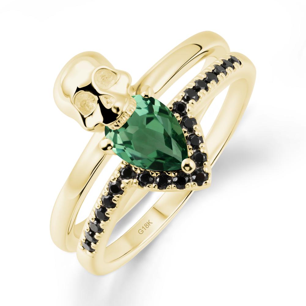 Halloween Skull Green Sapphire and Black Spinel Ring - LUO Jewelry #metal_18k yellow gold