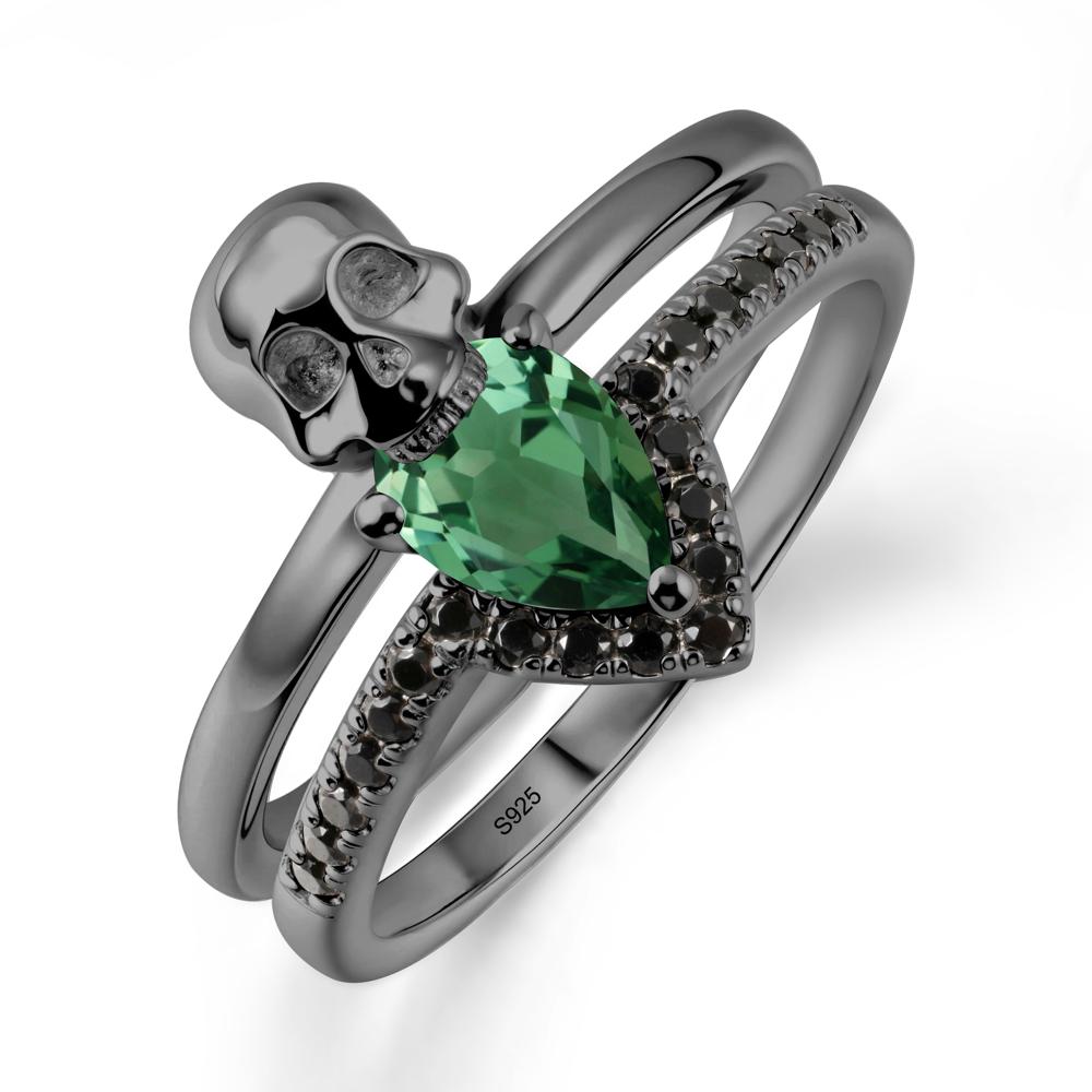 Halloween Skull Green Sapphire and Black Spinel Ring - LUO Jewelry #metal_black finish sterling silver