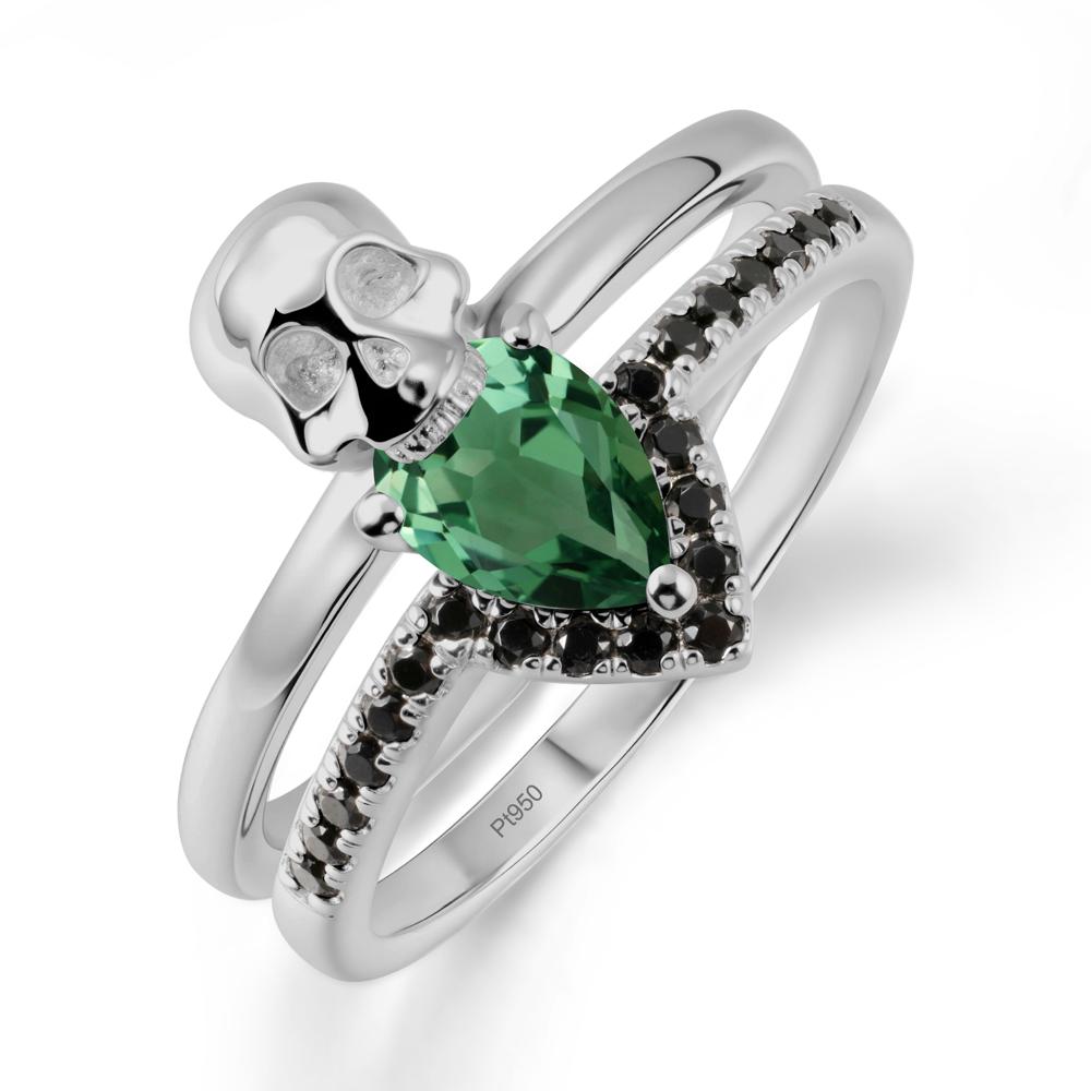 Halloween Skull Green Sapphire and Black Spinel Ring - LUO Jewelry #metal_platinum