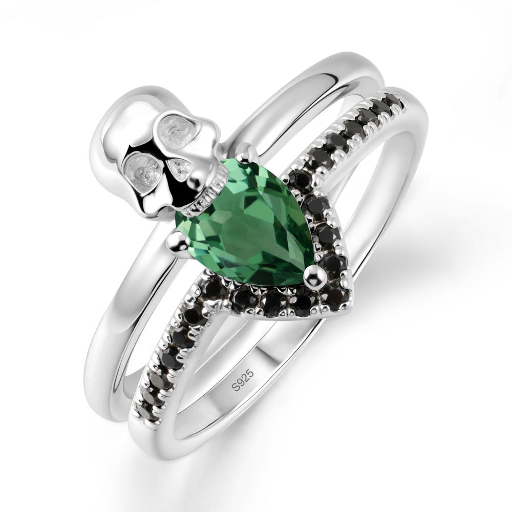 Halloween Skull Green Sapphire and Black Spinel Ring - LUO Jewelry #metal_sterling silver