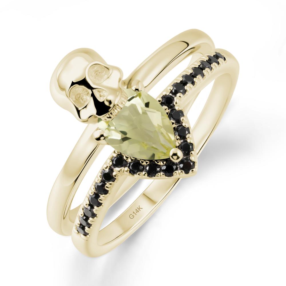 Pear Shaped Lemon Quartz and Black Spinel Halloween Ring - LUO Jewelry #metal_14k yellow gold