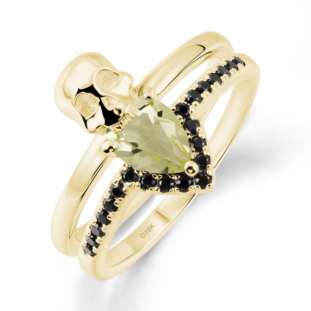 Pear Shaped Lemon Quartz and Black Spinel Halloween Ring - LUO Jewelry #metal_18k yellow gold