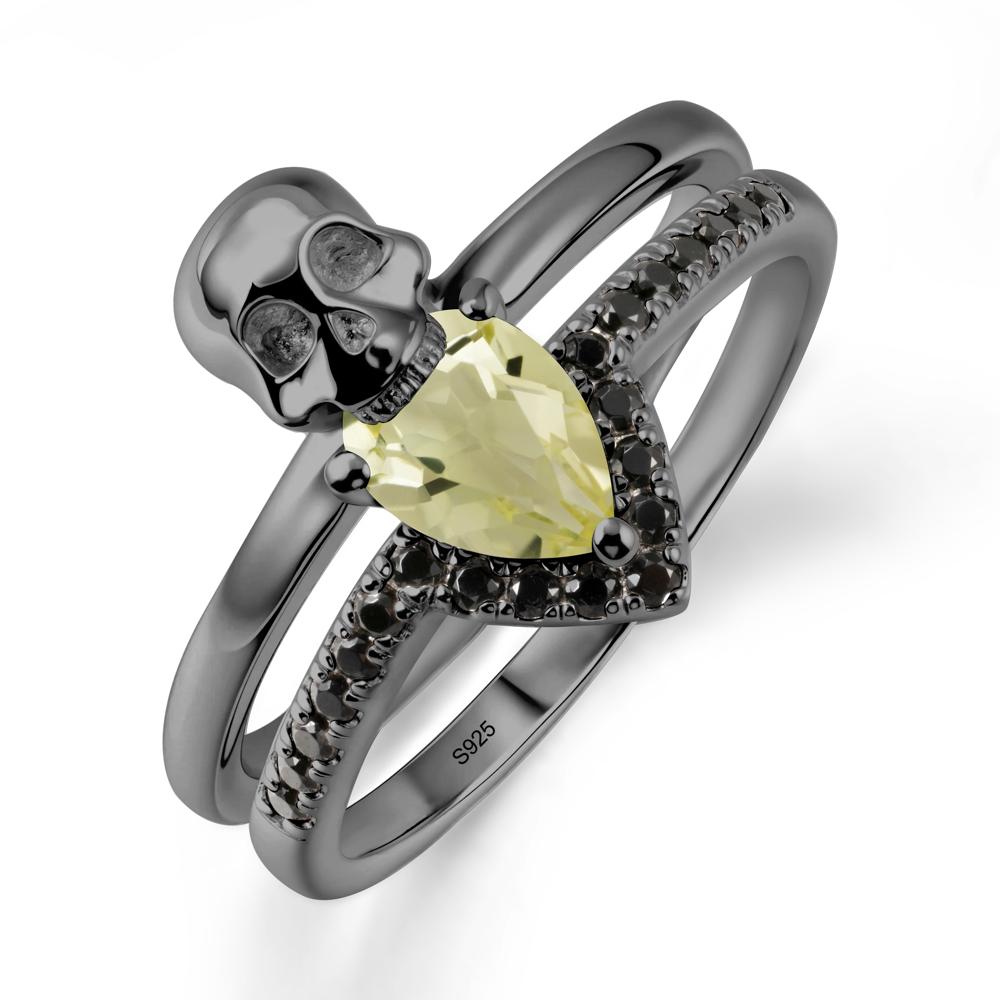 Pear Shaped Lemon Quartz and Black Spinel Halloween Ring - LUO Jewelry #metal_black finish sterling silver
