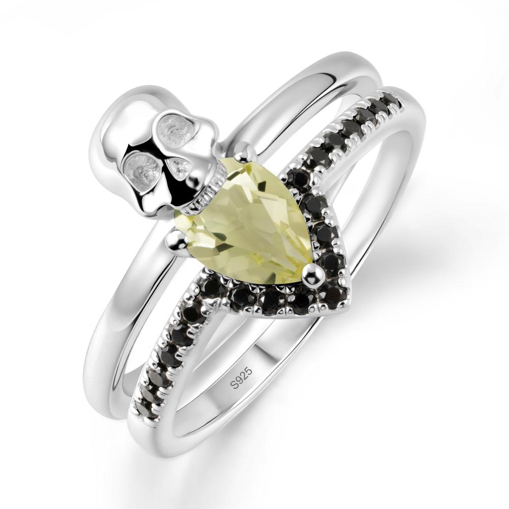 Pear Shaped Lemon Quartz and Black Spinel Halloween Ring - LUO Jewelry #metal_sterling silver