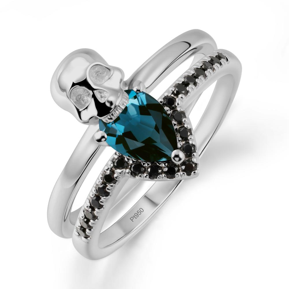 Double Band Skull London Blue Topaz and Black Spinel Ring - LUO Jewelry #metal_platinum