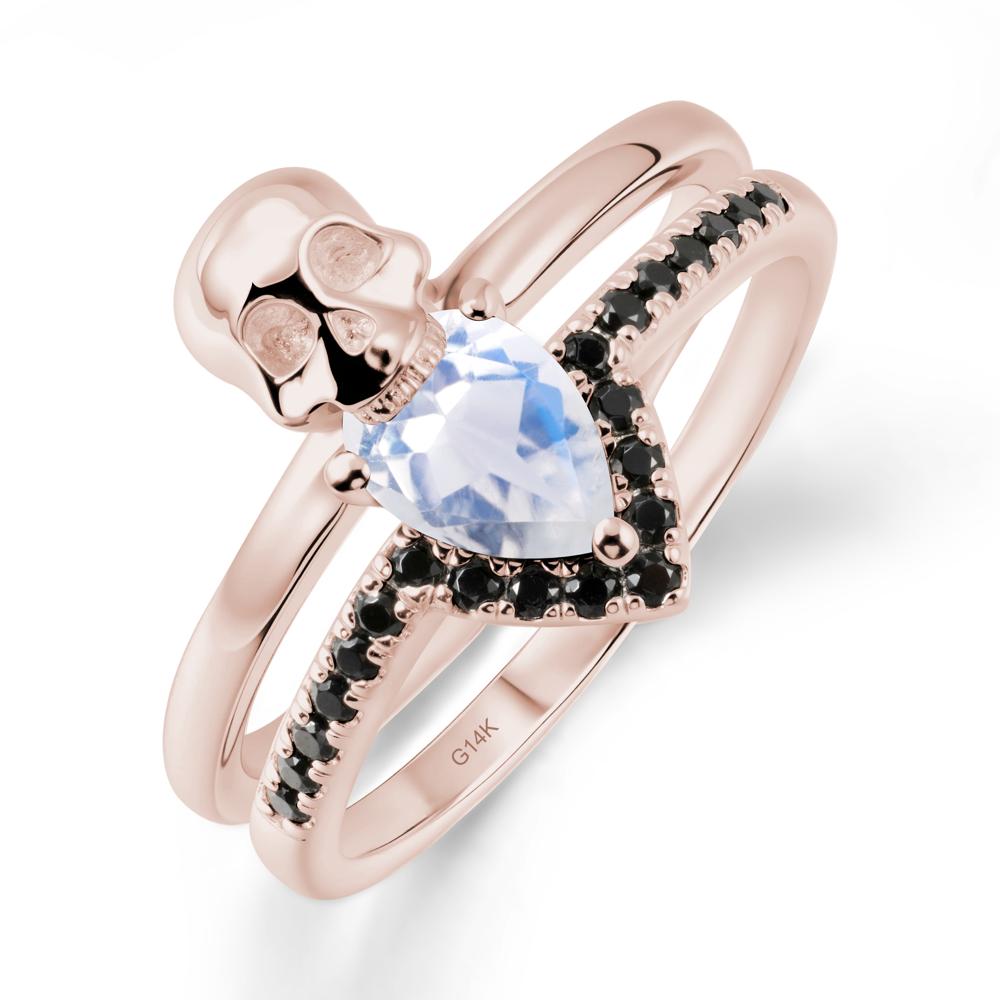 Skull Gothic Moonstone and Black Spinel Ring - LUO Jewelry #metal_14k rose gold