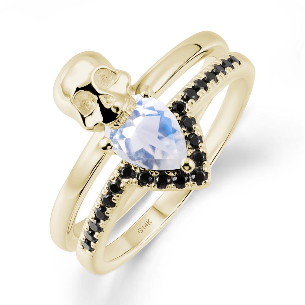 Skull Gothic Moonstone and Black Spinel Ring - LUO Jewelry #metal_14k yellow gold
