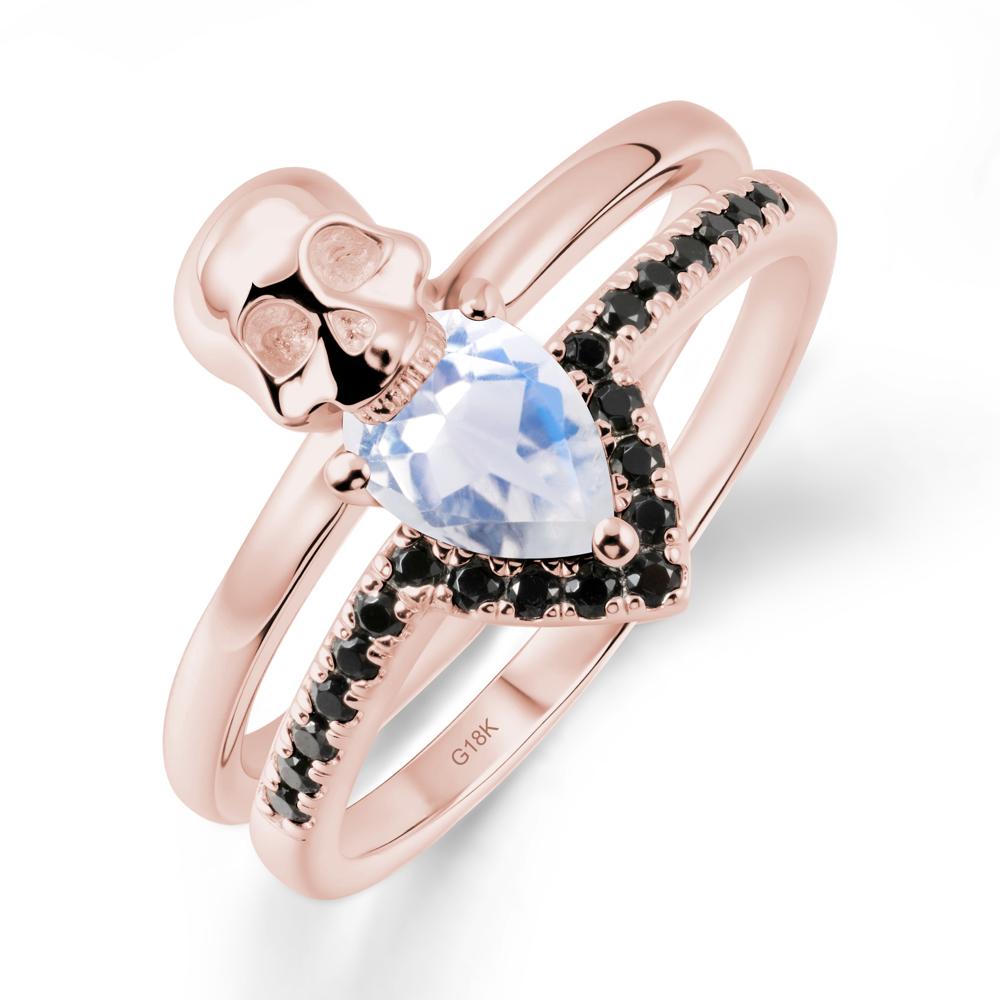 Skull Gothic Moonstone and Black Spinel Ring - LUO Jewelry #metal_18k rose gold