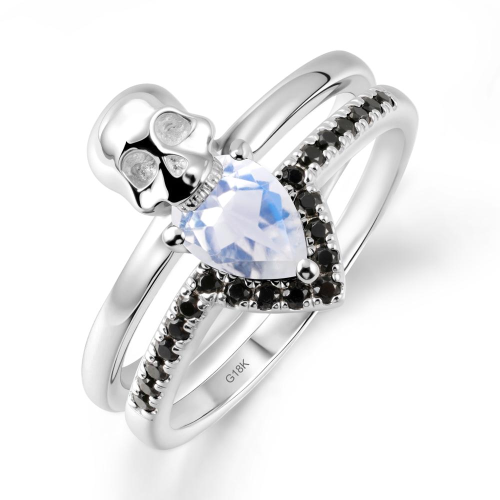 Skull Gothic Moonstone and Black Spinel Ring - LUO Jewelry #metal_18k white gold
