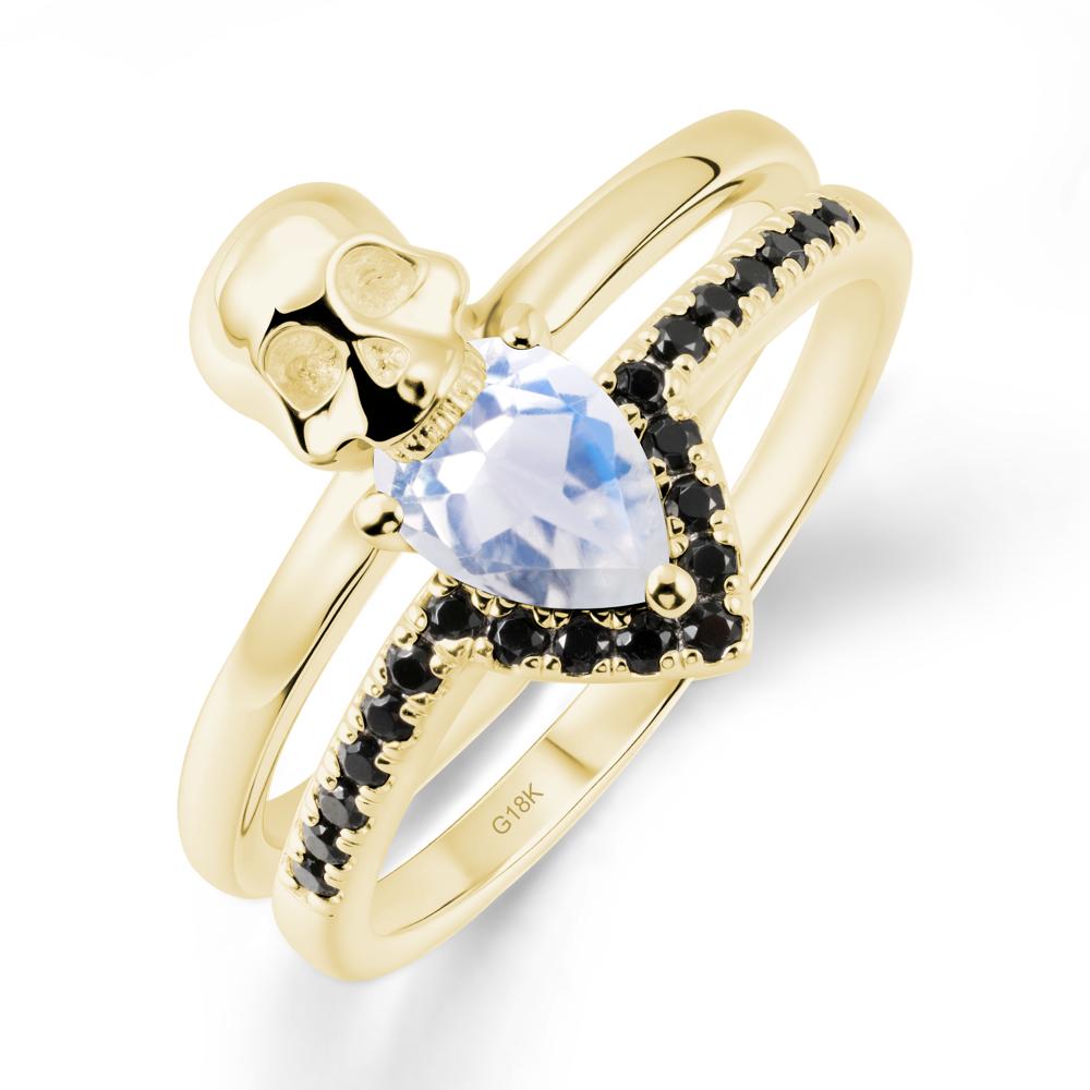 Skull Gothic Moonstone and Black Spinel Ring - LUO Jewelry #metal_18k yellow gold