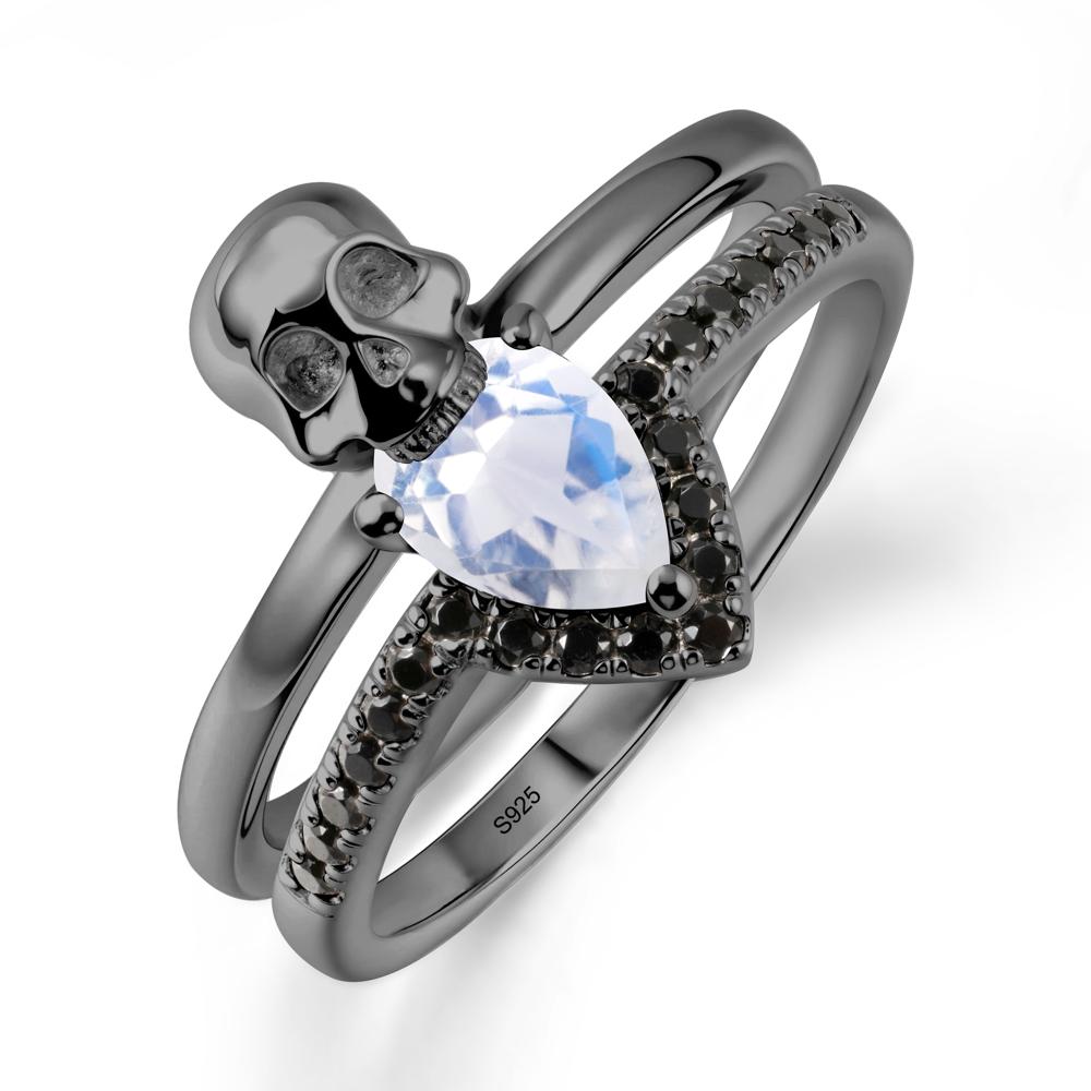 Skull Gothic Moonstone and Black Spinel Ring - LUO Jewelry #metal_black finish sterling silver