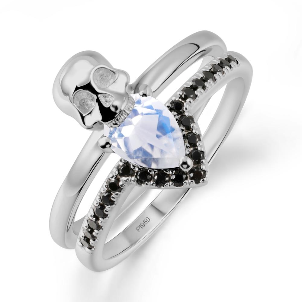 Skull Gothic Moonstone and Black Spinel Ring - LUO Jewelry #metal_platinum