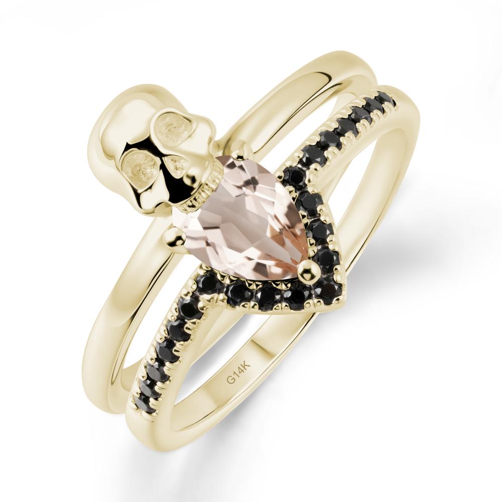 Halloween Skull Morganite and Black Spinel Ring - LUO Jewelry #metal_14k yellow gold