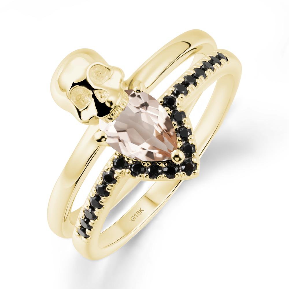 Halloween Skull Morganite and Black Spinel Ring - LUO Jewelry #metal_18k yellow gold