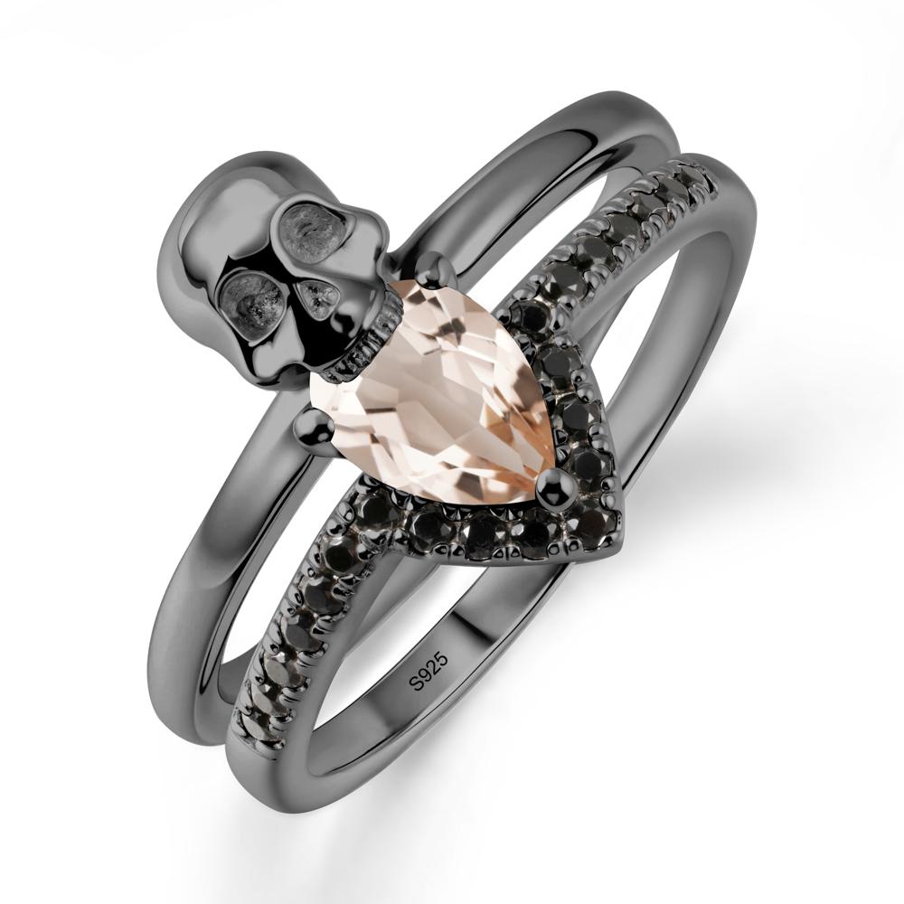 Halloween Skull Morganite and Black Spinel Ring - LUO Jewelry #metal_black finish sterling silver
