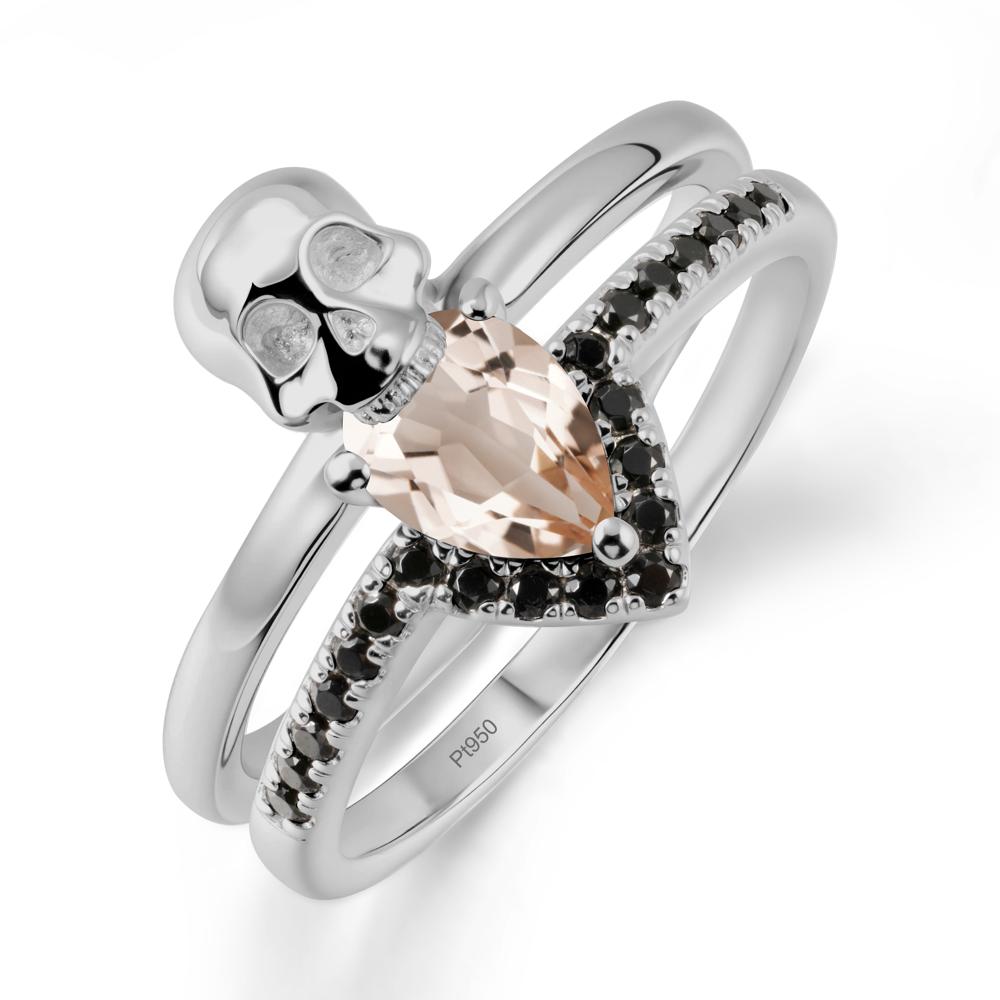 Halloween Skull Morganite and Black Spinel Ring - LUO Jewelry #metal_platinum