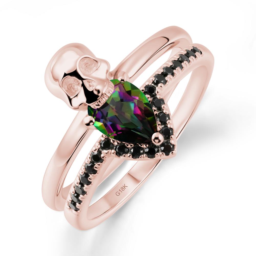Pear Shaped Mystic Topaz and Black Spinel Halloween Ring - LUO Jewelry #metal_18k rose gold