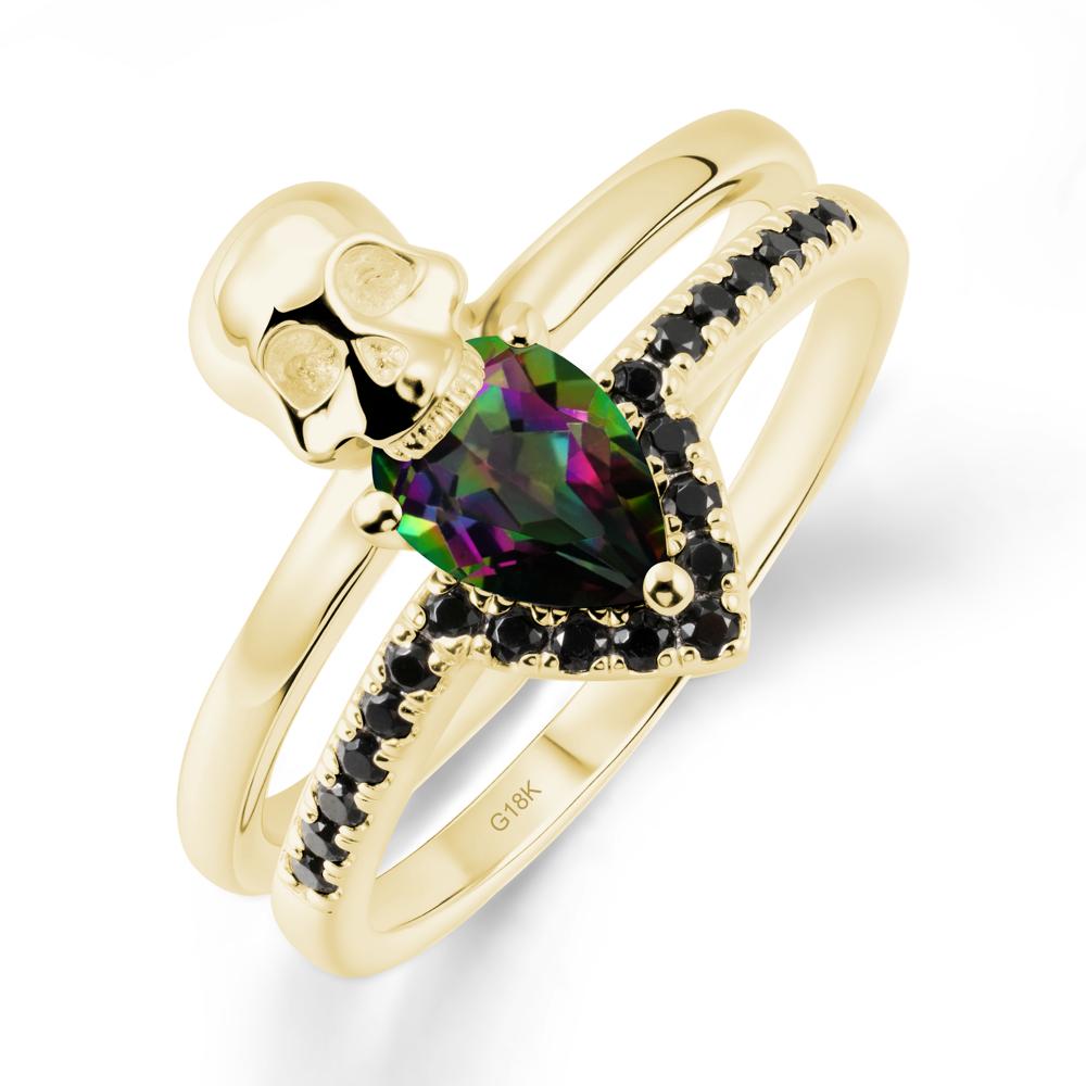 Pear Shaped Mystic Topaz and Black Spinel Halloween Ring - LUO Jewelry #metal_18k yellow gold
