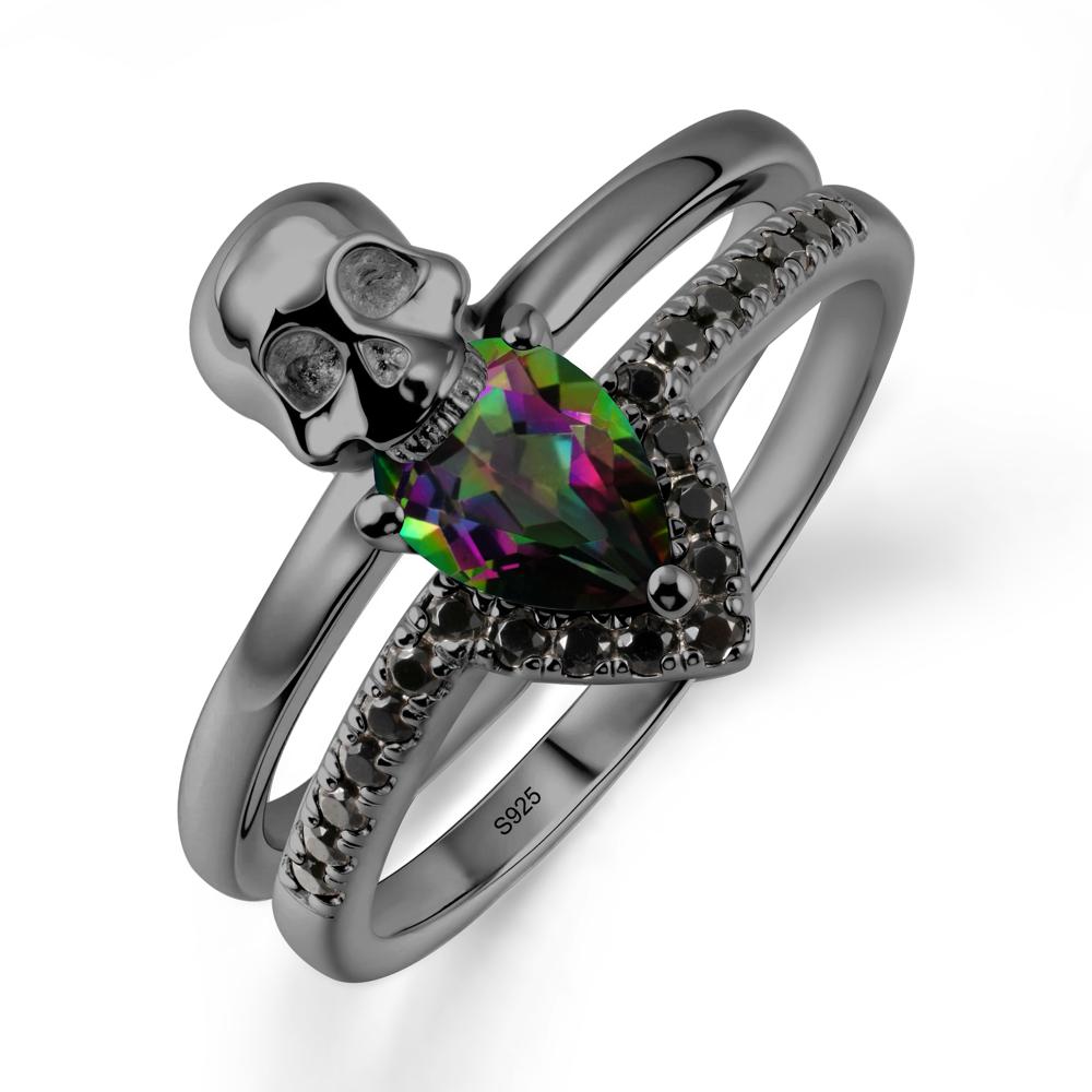 Pear Shaped Mystic Topaz and Black Spinel Halloween Ring - LUO Jewelry #metal_black finish sterling silver