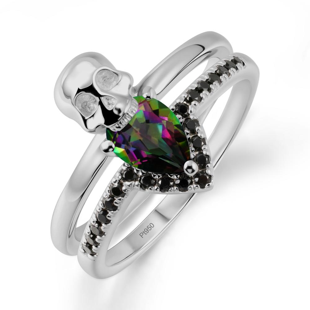 Pear Shaped Mystic Topaz and Black Spinel Halloween Ring - LUO Jewelry #metal_platinum