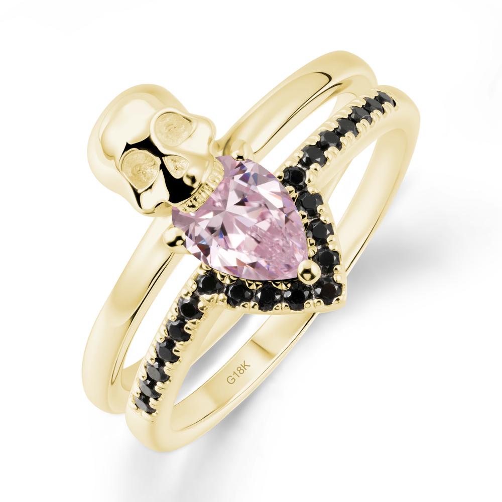 Double Band Skull Pink Cubic Zirconia and Black Spinel Ring - LUO Jewelry #metal_18k yellow gold