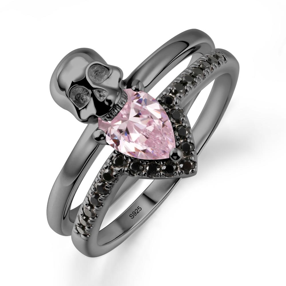 Double Band Skull Pink Cubic Zirconia and Black Spinel Ring - LUO Jewelry #metal_black finish sterling silver